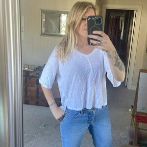 Tahari Pure Linen White V-Neck Women's Top